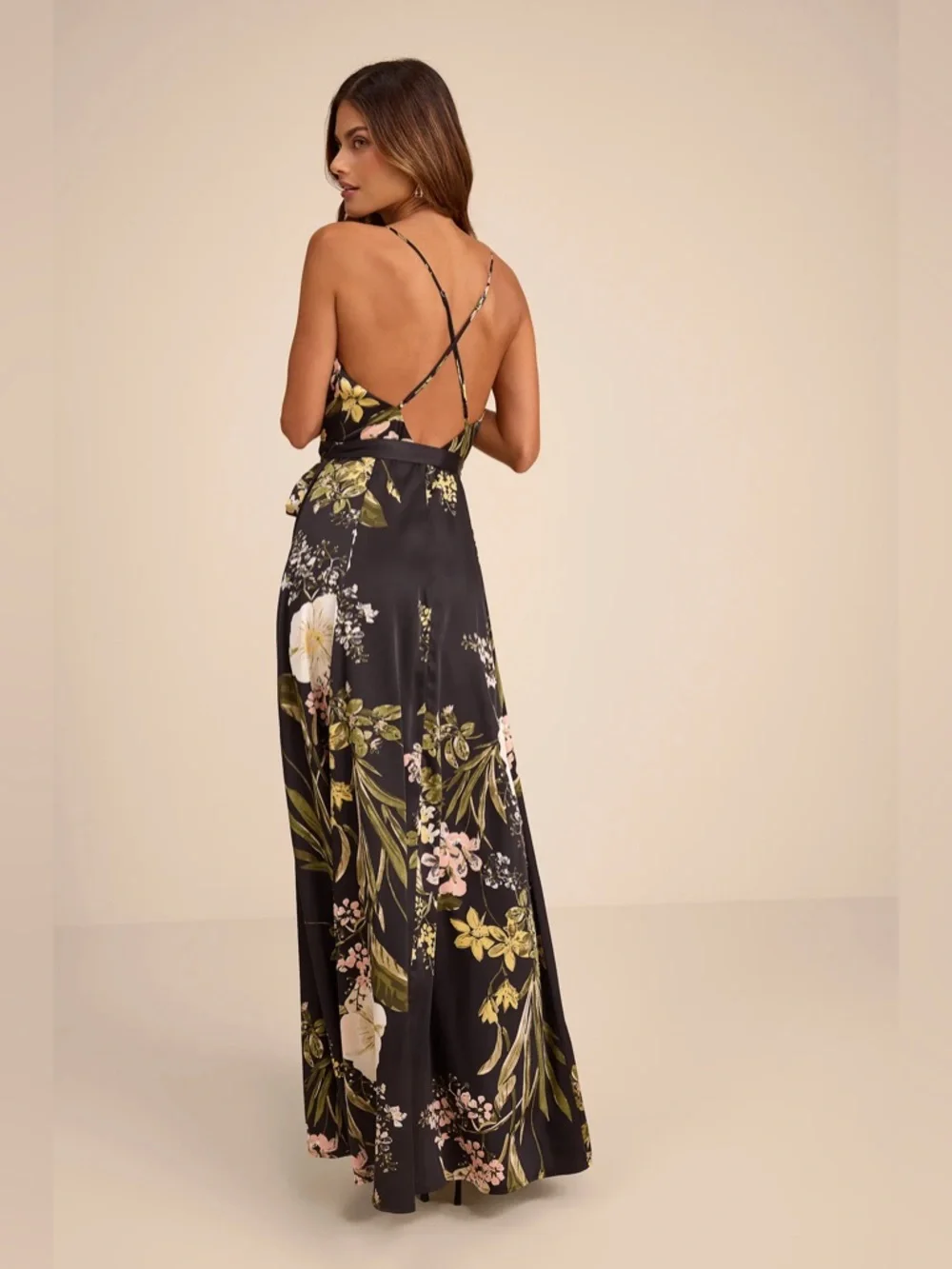 Lulu’s Still the One Black Floral Print Satin Maxi Dress - Picture 3 of 13